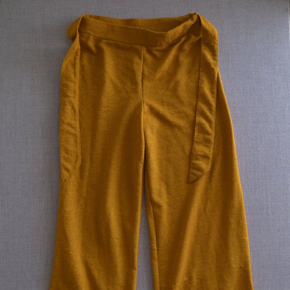 Anthropologie Womens S Gold High Rise Waist Wide Leg Belted Knit Oversized Pants